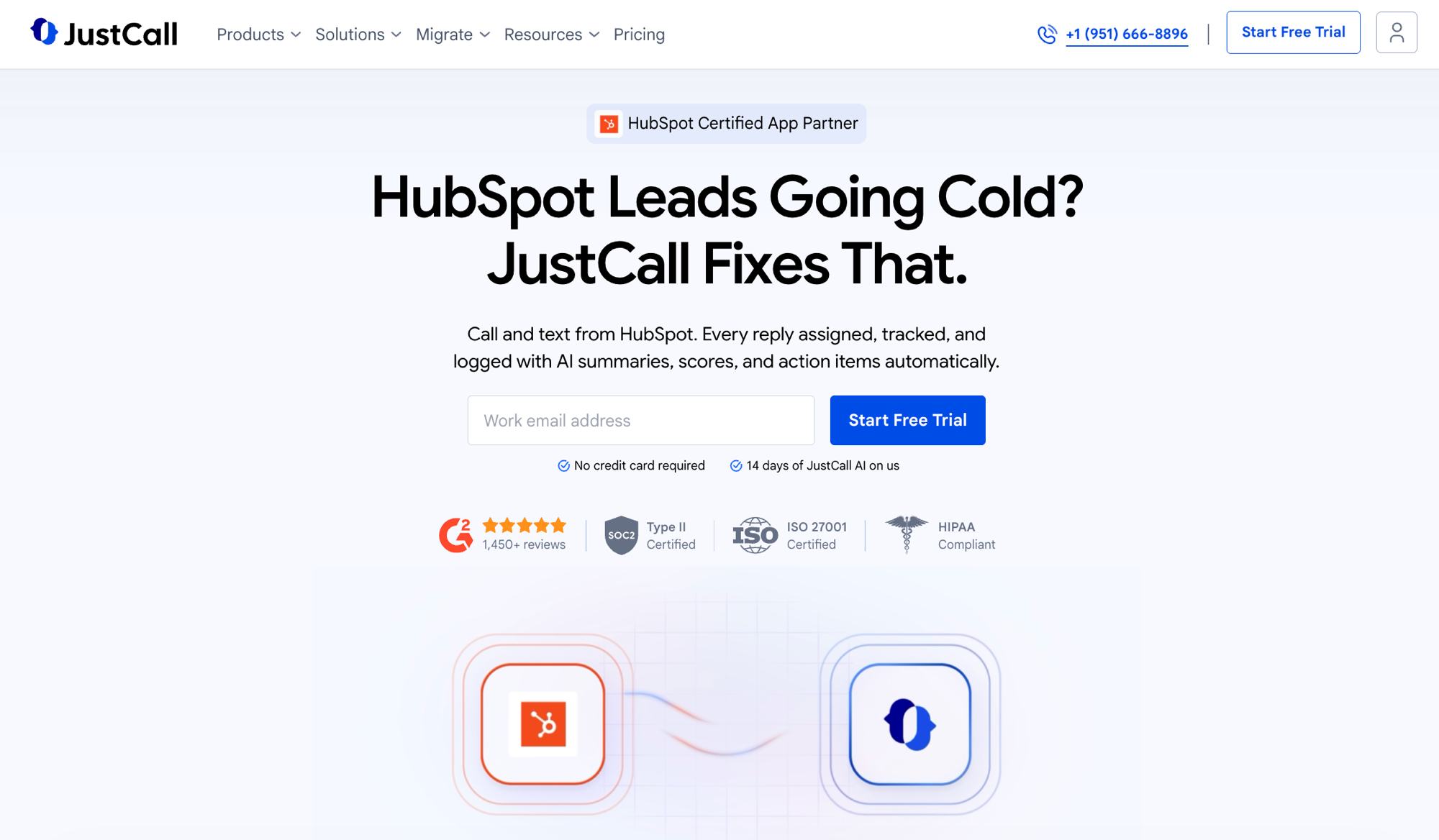 justcall.io/integration/hubspot after the redesign