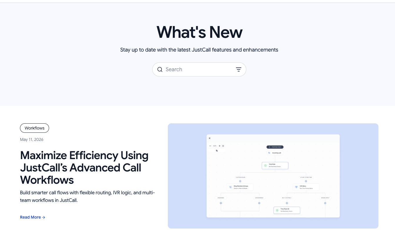 justcall.io/updates after the redesign
