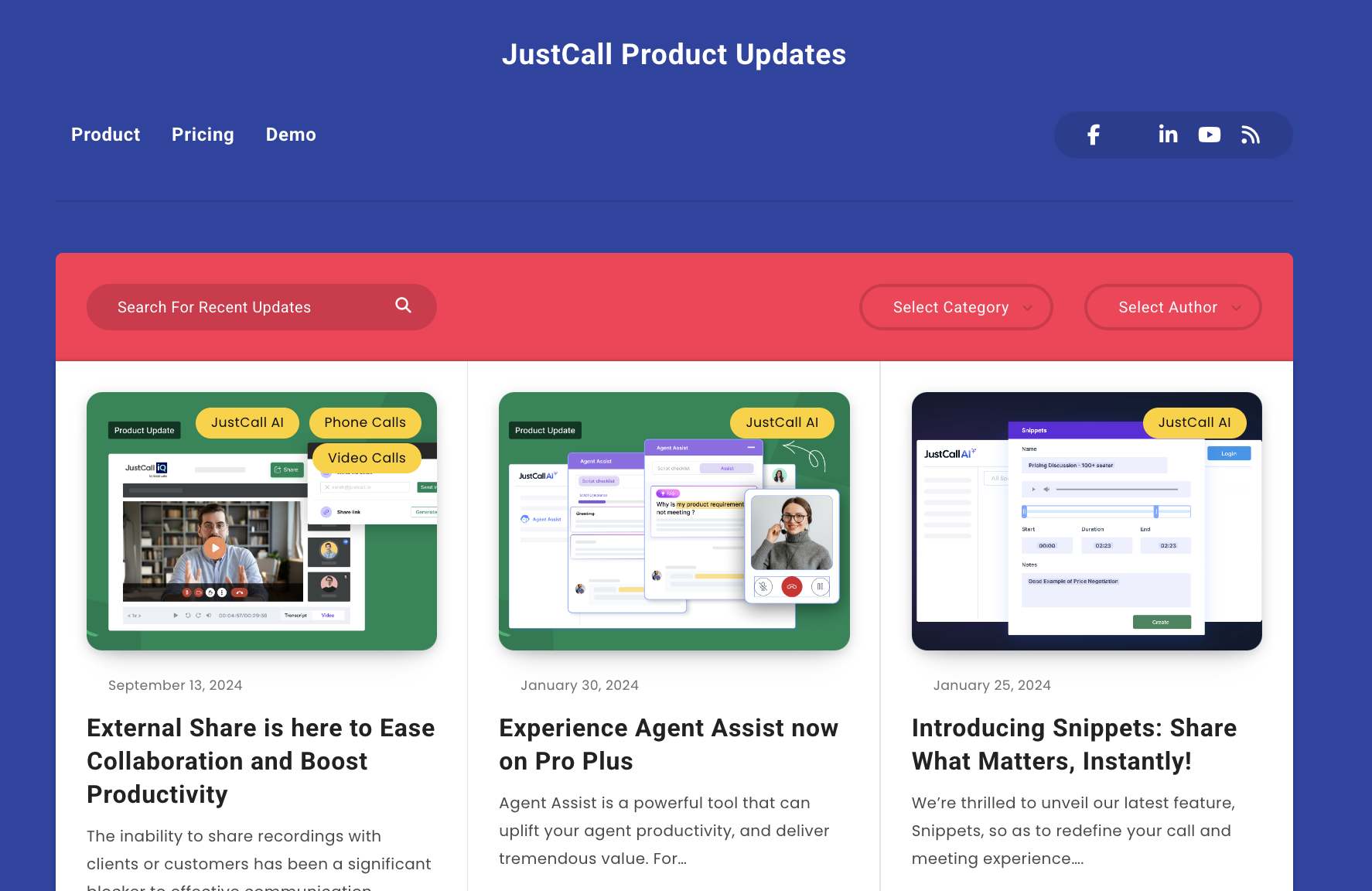 justcall.io/updates before the redesign