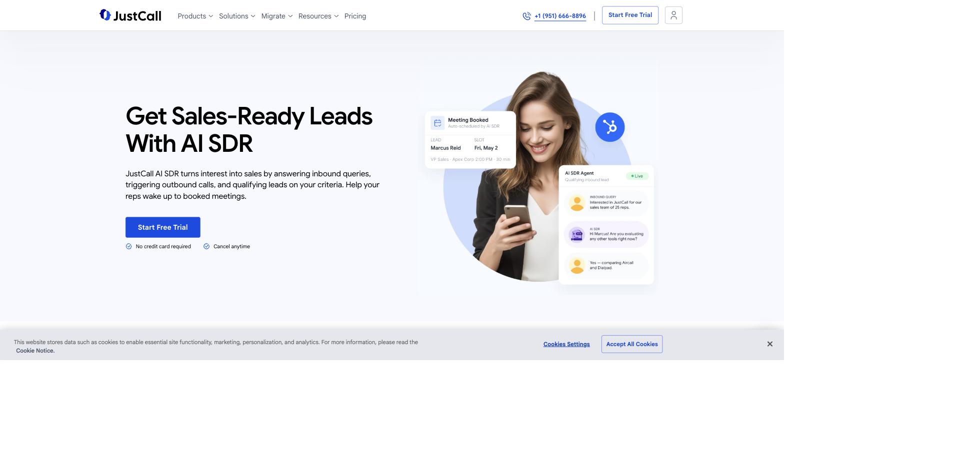 JustCall AI SDR product page